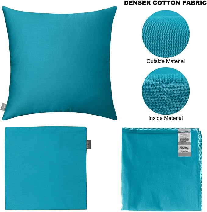 Thmyo 4-Pack 100% Cotton Comfortable Solid Decorative Throw Pillow Case Square Cushion Cover Pillowcase Sublimation Blank Pillow Covers DIY Throw Pillowcase for Sofa(16x16 inch/ 40x40cm,Lake Blue)