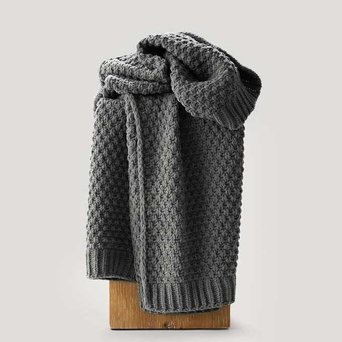 EVERGRACEHOME Chunky Chenille Knit Throw Blanket, 50 x 60, Charcoal Gray | Sculpted Moss Stitch, Chic Modern Farmhouse, All-Season Warmth, OEKO-TEX® Certified, Elegant Blanket for Couch, Bed, Sofa