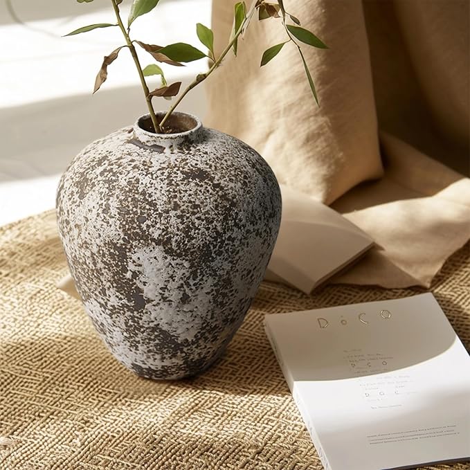 DIF DECO Ceramic Vase,Flower Vases Home Decor,Rustic Vintage Decorative Boho Vase for Centerpiece Table,Room,Bathroom,Wall,Bedroom,Living Room,Kitchen,Office Decorations,8.66 inch Retro Snowflakes