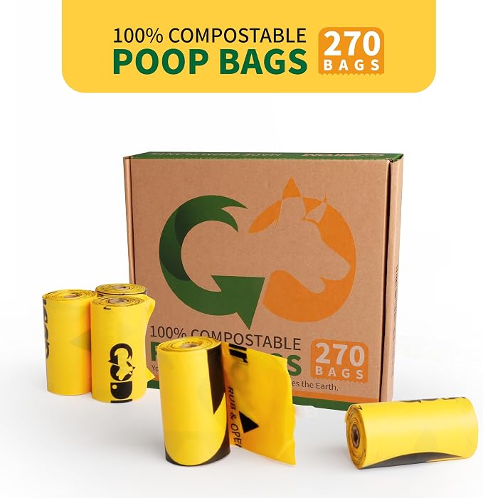 Certified Home Compostable Dog Poop Bags, 270 Extra Thick Bags (18 Rolls) | TÜV AUSTRIA Home Compost, ASTM D6400, EN 13432 & NF T51-800 Certified, Plant Based, Unscented, Leak Proof, Cornstarch