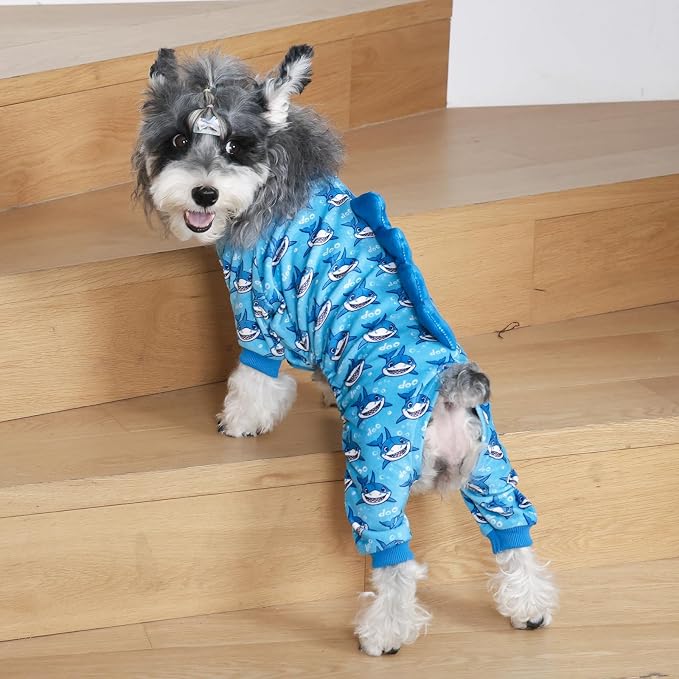 CuteBone Shark Costume Dog Pajamas, Stretchy Spandex Crystal Velvet Sleepwear Coat for Small Dogs, Soft & Warm Pet Outfit Clothes for Cold Weather, Cozy Pullover Design COSP07S
