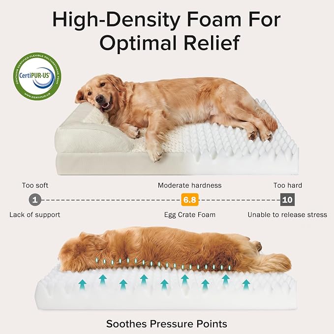 L Plus Orthopedic Dog Bed for Large Dogs, Washable Dog Sofa with Egg-Crate Foam, Waterproof Lining and Non-Skid Bottom