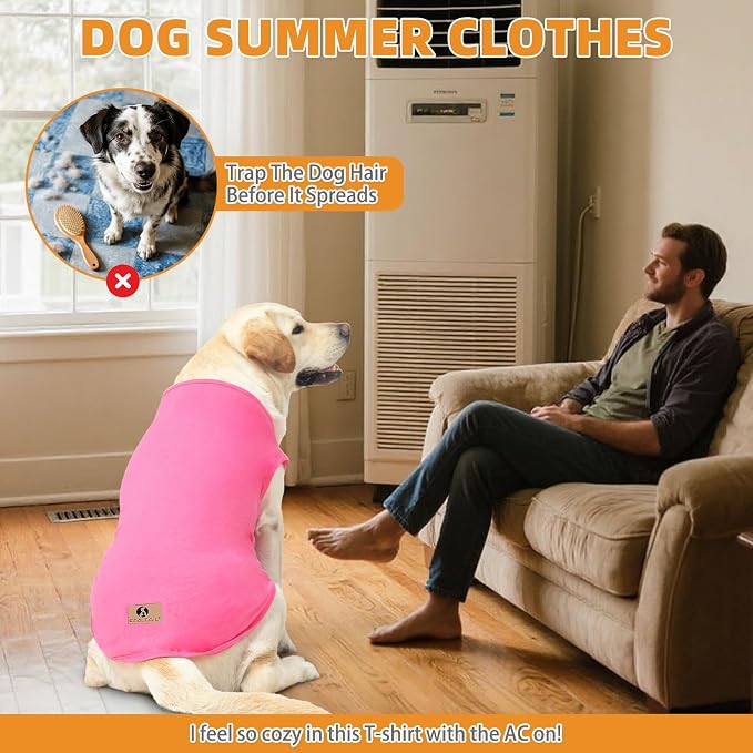 Girl Dog Clothes for Large Dogs, 2 Pack Cotton Summer Dog T Shirts UV & Insect Protection for Outdoor Camping, Anti-Hair Loss & Breathable Sleeveless Pet Vest Tank Tops Apparel, Pink & Rose,L