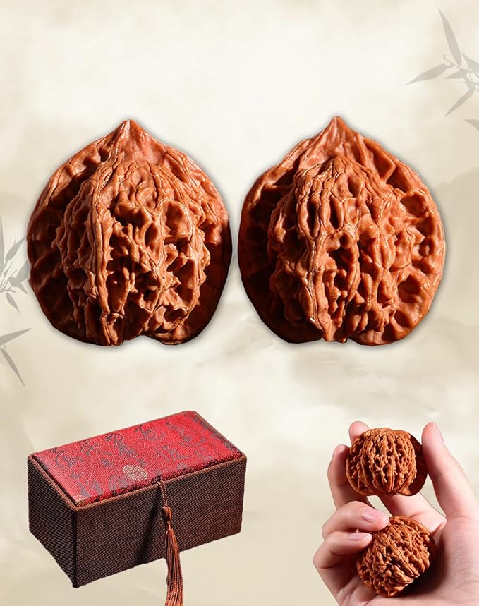 Jade Walnuts - 2026 Chinese Wenwan Walnut, Polishing Walnuts Fidget with Storage Box, Hand-Polished Natural Walnut Stress Relievers, For Meditation, Focus, And Collectors (Pointed Hat A, 1.61-1.65in)