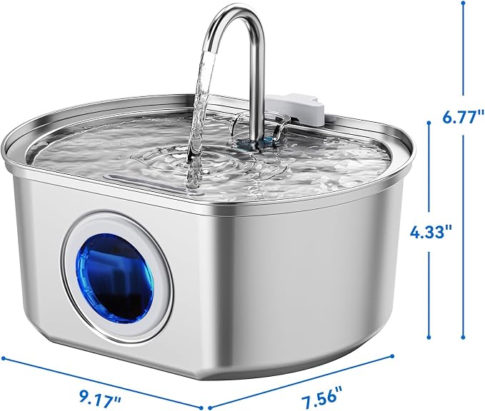 Cat Water Fountain Stainless Steel: 108oz/3.2L Cat Fountain for Drinking | Pet Water Fountain Inside - Automatic Dog Watering Dispenser Bowl - Pet Feeding & Watering Supplies - Water Level Window