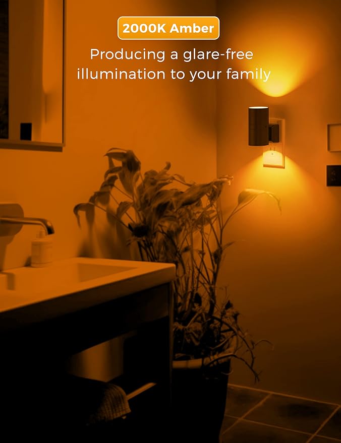 L LOHAS LED Night Light, Amber Nightlight,Dimmable Night Light,Light Sensor | Yellow Nightlight, 0-100LM, Sleep Light for Kids, Soft & Warm Light for Bedroom, Bathroom, 2 Pack