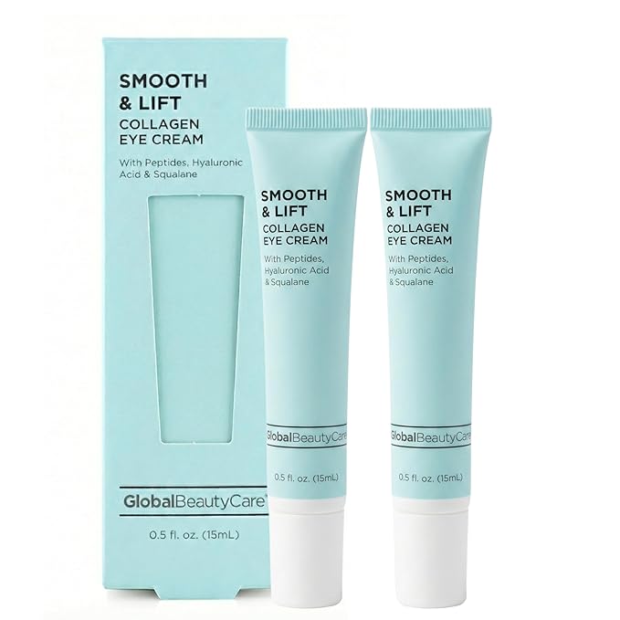 Global Beauty Care Smooth & Lift Collagen Eye Cream - Refining Under Eye Treatment to Support Skin Elasticity with Peptides, Hyaluronic Acid, Squalane & Vitamin E Formula, 0.5 fl oz (2 Pack)
