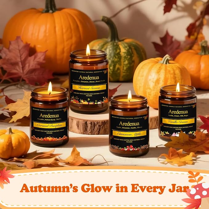 Vanilla Pumpkin Candle – Fall Holiday & Seasonal Pumpkin Aroma, Autumn Soy Candle for Christmas Home Décor & Cozy Seasonal Gifting