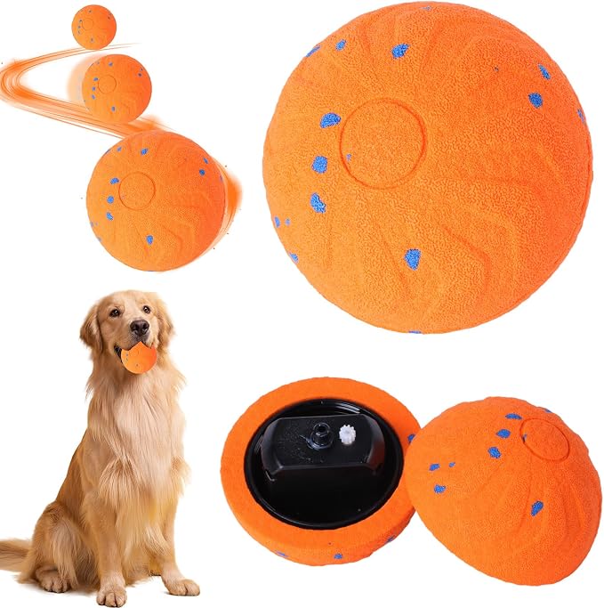 Interactive Dog Ball Toy, Automatic Motion Activated Smart Rolling & Bouncing Ball, USB Rechargeable Durable E-TPU Material Pet Toy for Small Medium Large Dogs, Boredom Relief & Exercise -- Orange