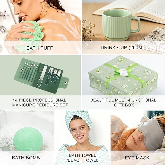 30 Pcs Spa Gifts for Women & Men, Bergamot Jasmine Bath & Body Gift Basket, Self-Care Relaxation Set, Face Skin Care Kit, Home Spa Gift, Birthday, Christmas, Mother's Day, Anniversary, Cup spa kit