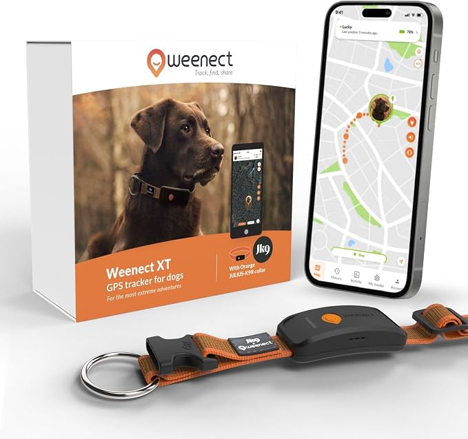 Weenect Dog XT - NEW GPS Collar for Dogs | XL Antenna | Waterproof | Ultra-Durable Integrated Julius-K9 Collar | Subscription Required