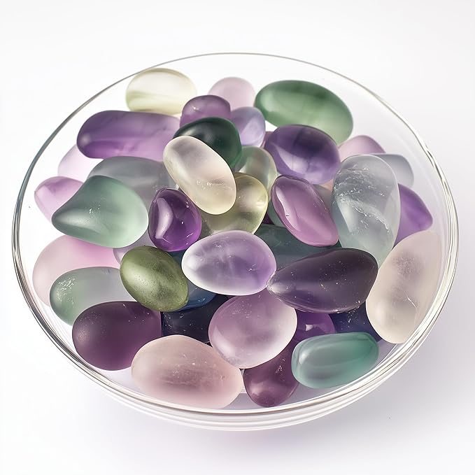 Polished Stone Set Fluorite Crystals, 0.8" Handpicked Tumbled Gemstones Rocks, Pebbles for Reiki, Chakra, Healing, Home Decor