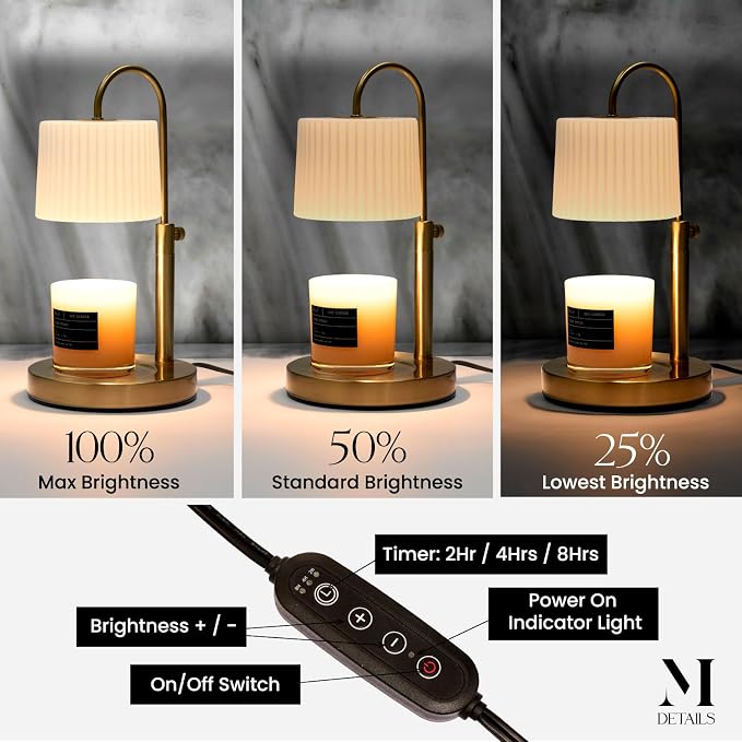Candle & Warmer Set – 8.5 oz Coconut Blend Luxury Candle + Hand Blown Glass Lamp Warmer | Flameless Aromatherapy | Modern Self-Care Gift Set (Gold, Rose Oud)