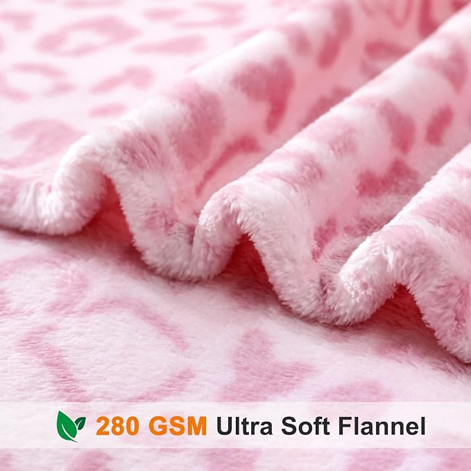 PU MEI Pink Leopard & Cheetah Print Fuzzy Flannel Blanket, Double Sided Ultra Cozy Super Soft Lightweight Animal Throw Blanket for Sofa, Couch, Bed, 60" x 80" inches