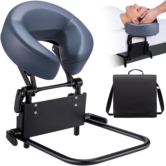Massage Headrest for Bed Mattress Top, Universal Adjustable Face Cradle with Ergonomic Memory Foam Pillow, Professional Massage Table Attachment Kit for Home Therapy/Eye Surgery Recovery/Sleeping-Blue