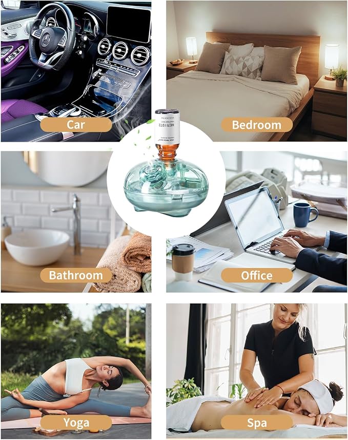 Waterless Essential Oil Diffuser with 12 x 10ml Hotel Fragrance Oils | Battery Operated, Cordless, Luxury Home Scents, Inspired by 5-Star Hotels, Aromatherapy Gift Set