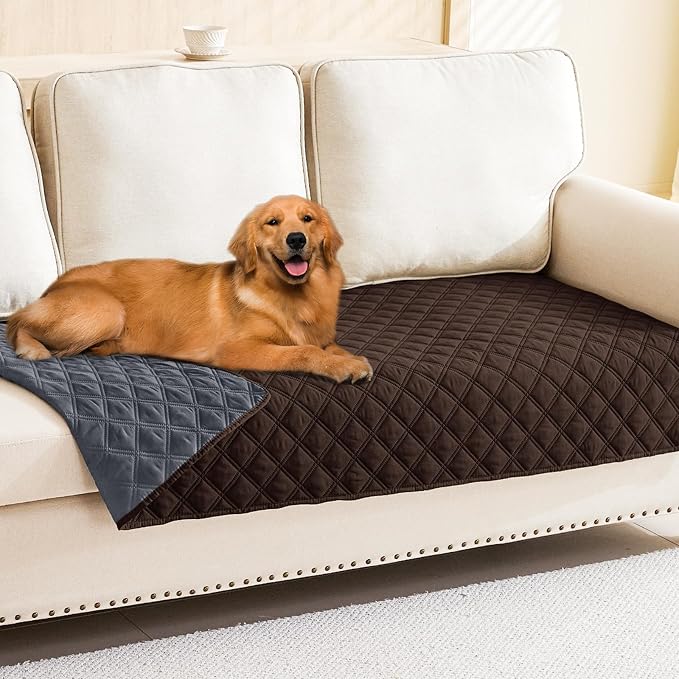 Smiry Waterproof Reversible Pet Couch Covers for Dogs | Pet Friendly, Soft Fabric, Washable Sofa Furniture Protector for Dogs Cat Kids, Checkered (30"x90", Chocolate/Dark Grey)