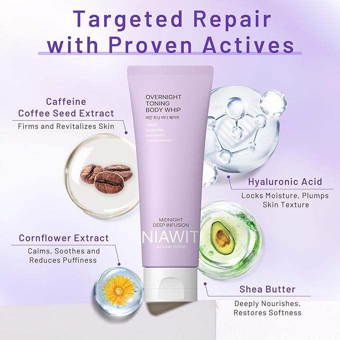 Overnight Toning Body Whip – Firming & Nourishing Night Cream for Loose Skin on Arms, Thighs & Belly | Smooth & Toned Look, Clinically Tested Skin Firming Cream 4.17 Fl Oz