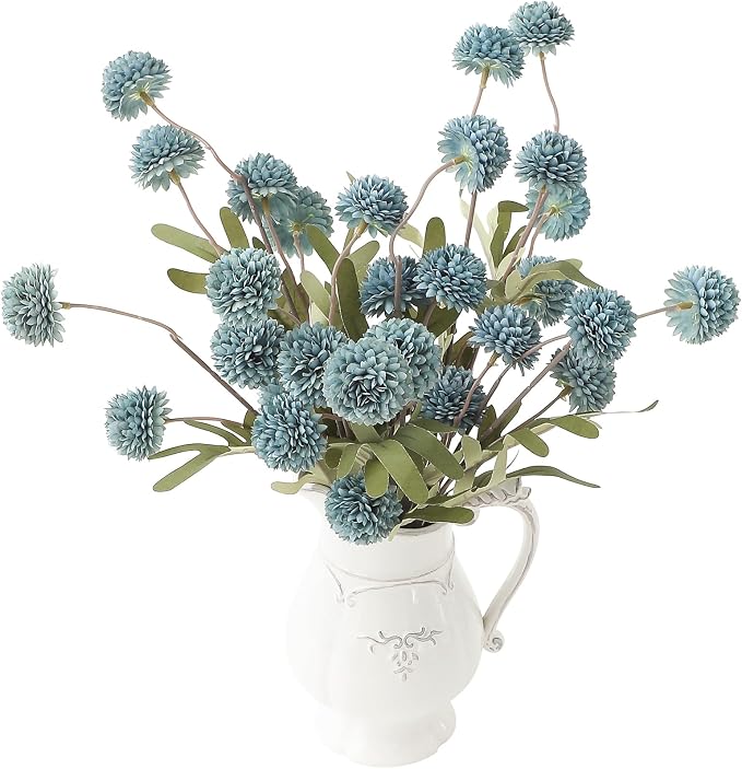 6pcs Dusty Blue Faux Silk Mums Artificial Flowers, Bulk Fake Small Mini Chrysanthemums with Stems for DIY Slate Blue Wedding Centerpieces Floral Arrangements Vase Fillers Home Decorations