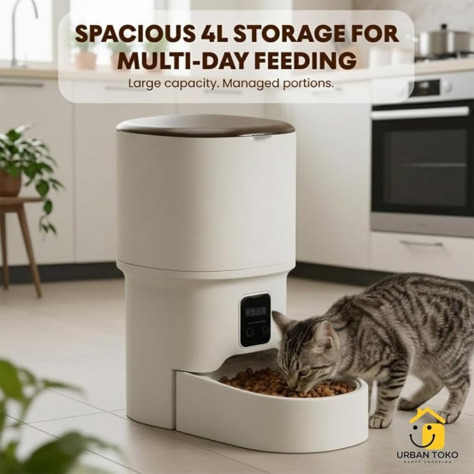 Automatic Pet Feeder for Cats & Dogs – 4L Button Type Programmable Timed Food Dispenser with Portion Control, Battery Backup, and Secure Locking Lid for Healthy Pet Routines