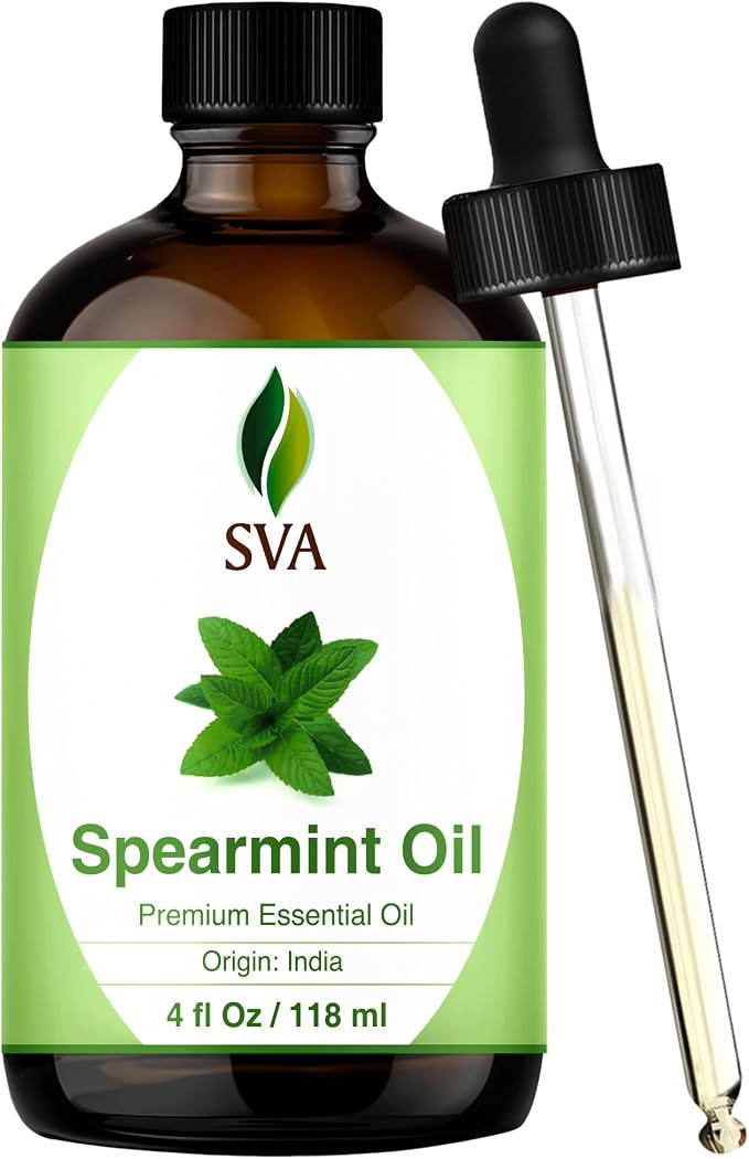 SVA Spearmint Essential Oil 4 Fl Oz – for Diffuser, Skin & Hair Care – Ideal for Massage & DIY Blends - with Dropper