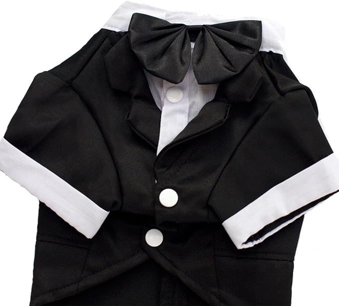 GabeFish Pets Wedding Jackets Suit for Dogs with Bow Tie Puppy Cat Formal Clothes Shirt Tuxedo (Black, L (Chest 17.3in/44cm)