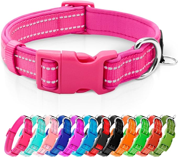azuza Reflective Dog Collar, Neoprene Padded Puppy Collar, Hot Pink, XS