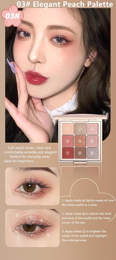 9 Colors Eyeshadow Palette, Matte & Shimmer & Glitter Eye Shadow, Highly Pigmented Silky Smooth Powder Waterproof Long Lasting Makeup Palettes. (Color 3)