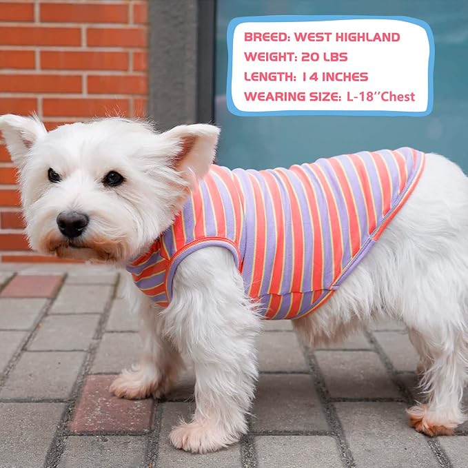 KYEESE 2Pack Cotton Dog Shirt for Large Dogs Soft Striped Tank Top | Reflective for Safety, Lightweight & Breathable, Gentle on Sensitive Skin, Stretchy & Free to Move, Comfortable Daily Wear
