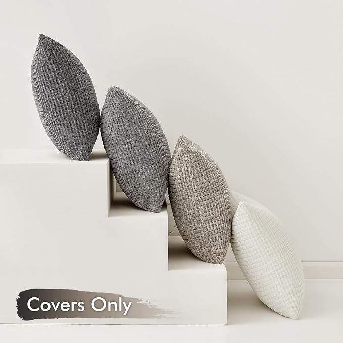 MIULEE Neutral Decorative Pillow Covers 18x18 Inch Set of 4 Modern Grey | Timeless Mid Century Throw Pillows, Rustic Corduroy Couch Pillowcases, Nordic Home Decor for Sofa Living Room Bed
