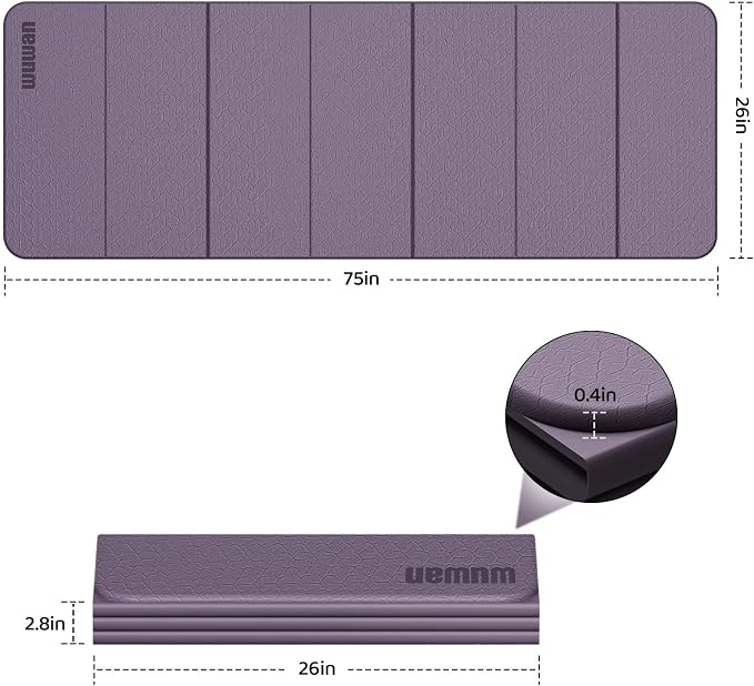 Folding Yoga Mat Extra Thick 0.4 Inch, Foldable Yoga Mat 75 x 26 Inches, TPE Exercise Mat, 7-Panel Non Slip Cushioned Fitness Mat for Yoga, Pilates, Stretching, Home Workout
