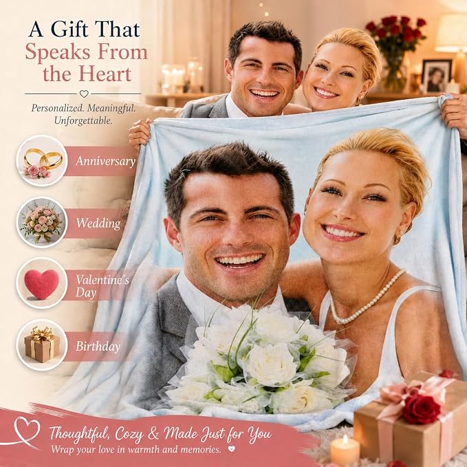 Custom Soft Fleece Bed Blankets Photo Blankets for Girlfriend Wife Anniversay Wedding Gifts,Personalized Photo Blankets Lightweight Cozy Warm Outdoor Picnic Blanket for Camping Travel