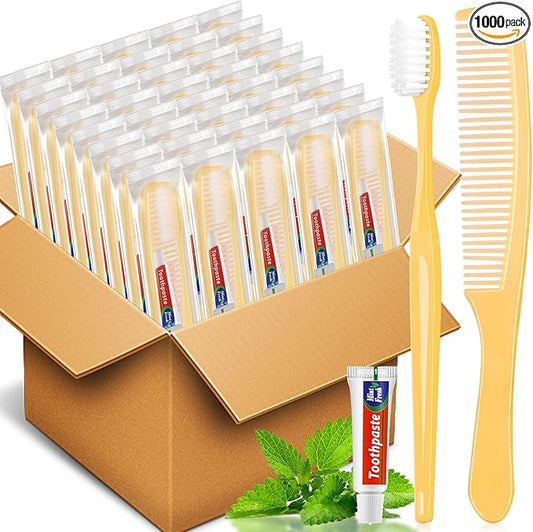 NICEMOVIC 1000 Pack Disposable Toothbrushes Bulk with Toothpaste and Comb Travel Size Toothpaste Set Homeless Care Package Supplies for Bulk Individually Wrapped Disposable Travel Hotel Charity