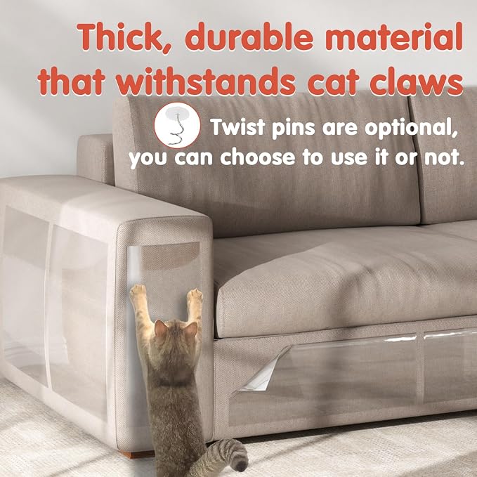 Secopad 18 PCS Cat Scratch Furniture Protector, Couch Protector, 14IN | Transparent, Single-Sided, Self Adhesive, Large Size, Easy to Use and Remove, Anti Pet Deterrent, Sofa Cover from Cat Claws