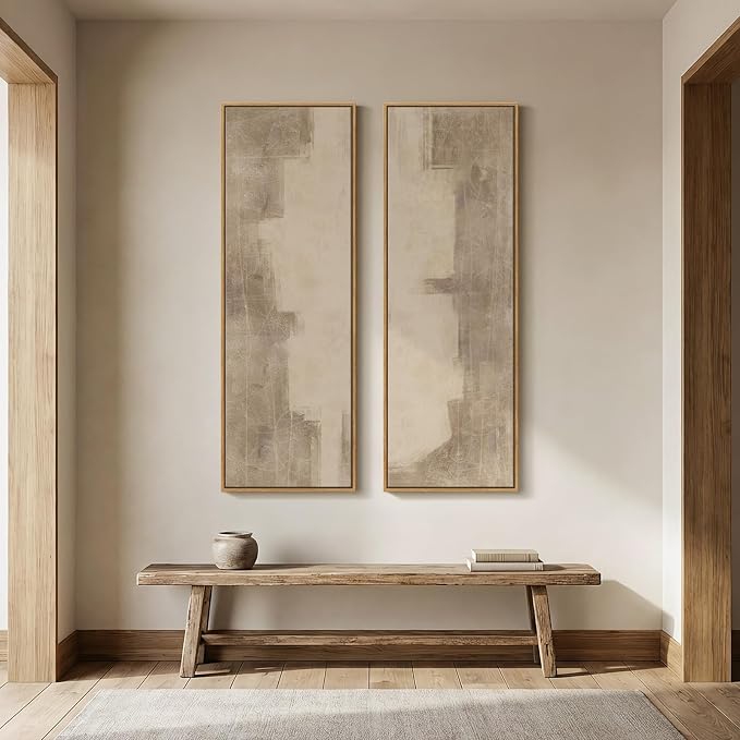 Large Framed Neutral Abstract Long Narrow Wall Art for Hallway, 2 Piece | Long narrow, Large canvas prints, Abstract pictures, Neutral beige, Vertical, Living room, Bedroom, Entryway wall decor