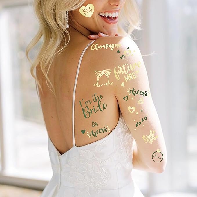 Bride's Babes Bachelorette Temporary Tattoos, Bride Tribe Cheers Gold Metallic Tattoos for Bachelorette Party Bridesmaid Favors Decorations(Bride+Miss to Mrs)