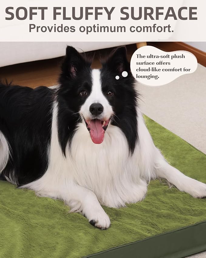 KSIIA Orthopedic Dog Bed for Large Dogs with Waterproof Lining, Green,41x27 | Deluxe Soft Plush Dog Crate Bed, Washable Pet Mat with Removable Cover & Egg Crate Foam for Large Dogs Sleeping & Relaxing