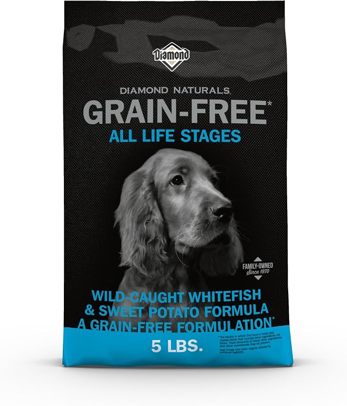 DIAMOND NATURALS Grain-Free Dry Dog Food, Wild-Caught Whitefish, 5lb | Puppy, Adult & Senior Dogs | Wild-Caught Whitefish & Sweet Potatoes for All Day Energy | Guaranteed Probiotics