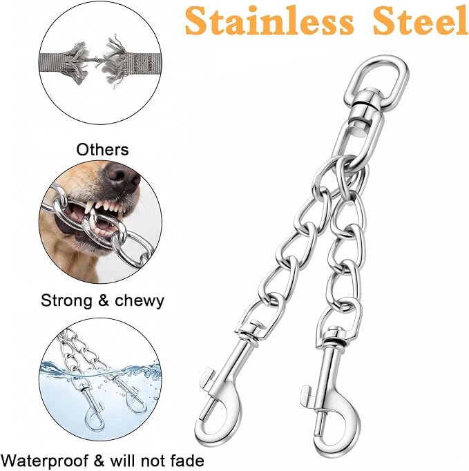 Prong Collar Safety Clip Stainless Steel Leash Backup with Dual Clasps Dog Collars and No Pull Harness Connectors(5.71 Inches Silver)