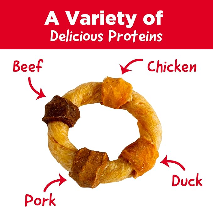 Country Kitchen Rawhide Free Kabob Rings 4 Flavor Variety Pack, 5 Count | Protein Dog Treats,Made with Real Chicken, Beef, Pork, and Duck, Chewy, Airy Texture