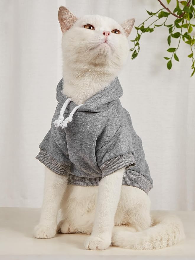 Basic Dog Hoodie Sweatshirt Puppy Sweater Warm Cat Costumes Pet Clothes for Chihuahua Puppy Kitten Small Medium Dogs Black and Grey Large