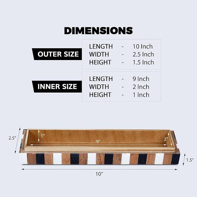 Handicrafts Home Slim Decorative Storage Box with Lid Wooden Entryway Organizer Key Holder Box for Hallway Console Table – Natural Wood Resin Inlay Marquet Cosmo Collection- 10x2.5x1.5