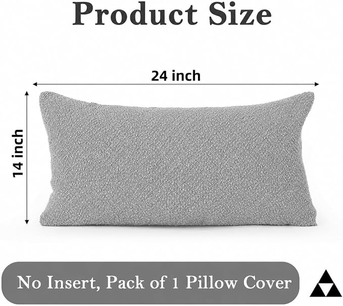 JoraLion 14x24 inch Boucle Lumbar Pillow Cover, Light Gray Woven Texture Neutral Long Pillow Cover Breathable Cushion Case for Couch Sofa Bed Living Room Home Decor (Cover Only)