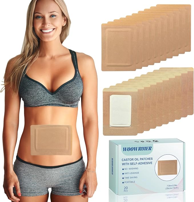 20 Pcs Castor Oil Patches, Castor Oil Pack Wrap with Anti Leakage Cotton for Belly/Feet/Knee (Oils Not Included), 7.9" x 5.9"