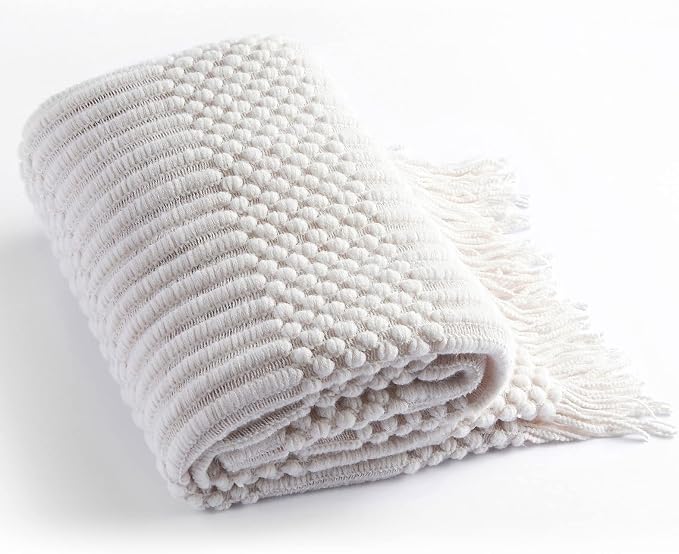 Blagic Soft Knitted Throw Blanket for Couch and Bed,White,50"x60" | Lightweight and Cozy,Farmhouse Boho Blanket with Tassel,Decorative for Living Room,Gifts for Adults,All Season Use