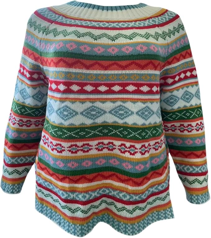 Zhyaj Fair Isle Sweater for Womens Winter Long Sleeve Vintage Knitted Sweater Casual Fall Crew Neck Pullover Sweaters