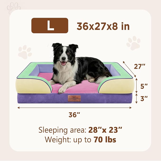 Comfort Expression Orthopedic Dog Beds for Large Sized Dog with Bolster | Waterproof Dog Couch Bed with Washable Cover & Non-Slip Bottom, Supportive Egg Crate Foam Large Pet Bed, 36x27 Inch