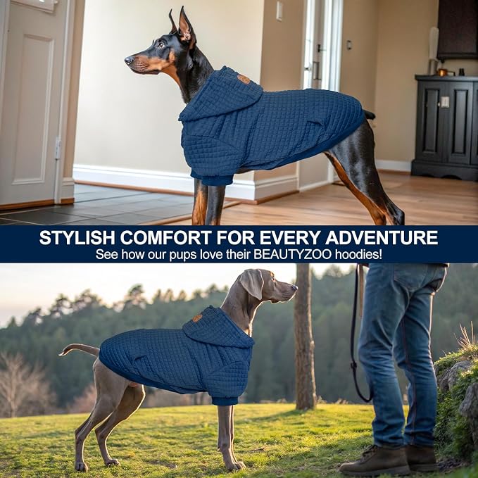 BEAUTYZOO Dog Hoodies Sweater for Large Dogs,Waffle‑Like Laminated Pet Coat | Warm Dog Sweatshirt with Pocket & Leash Hole,Pullover Clothes for Girl Boy Dogs,Stretchy & Easy‑On‑Off,Labrador & Great Danes