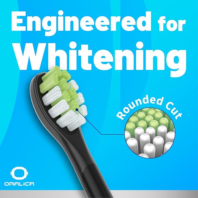 Oralica - Japanese Brand Whitening Replacement Toothbrush Heads, Compatible with Philips Sonicare Click-on Handles, 10 Pack, Medium, with Tongue Cleaner (CA668, Black)