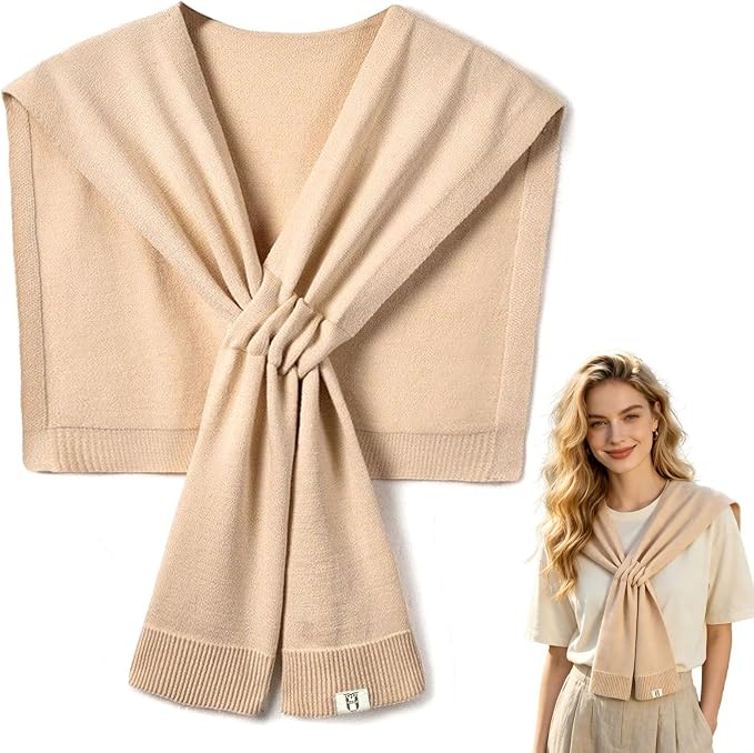 huablo Women's Fashion Knitted Shawl - Khaki Sweater Shawl for Air-Conditioned Rooms